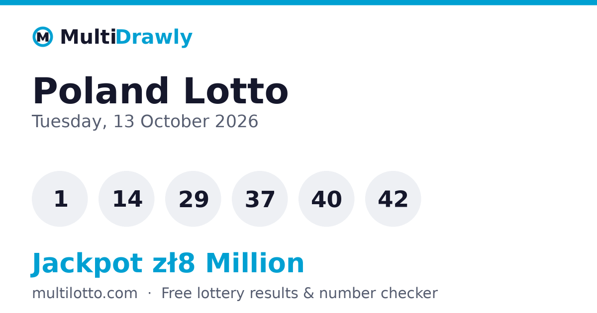 Poland Lotto Results — 13 October 2026 Winning Numbers | MultiDrawly