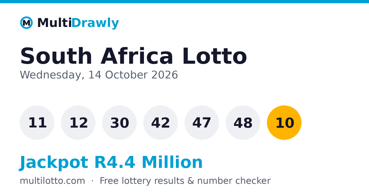 South Africa Lotto Results — 14 October 2026 Winning Numbers | MultiDrawly