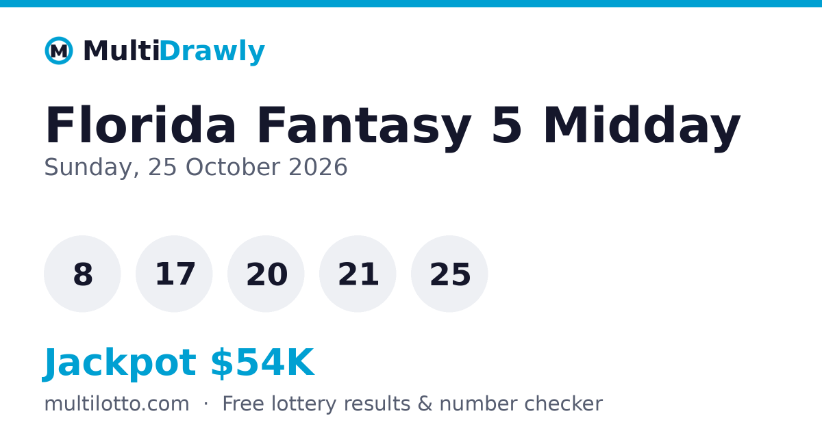 Florida Fantasy 5 Midday Results — 25 October 2026 Winning Numbers ...