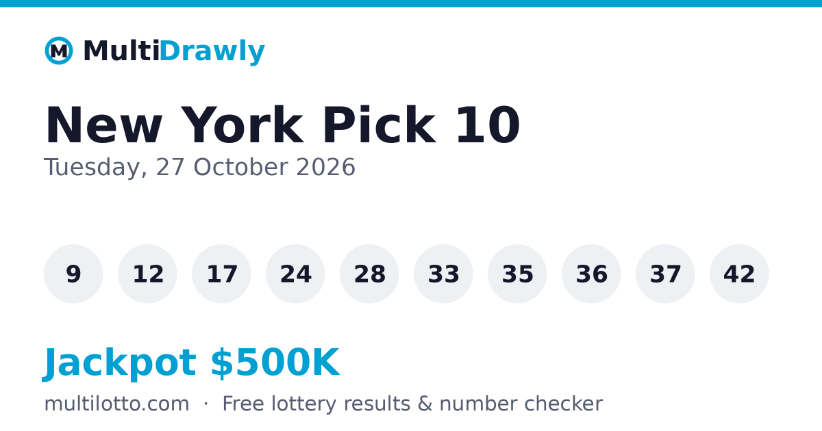 New York Pick 10 Results — 27 October 2026 Winning Numbers | MultiDrawly